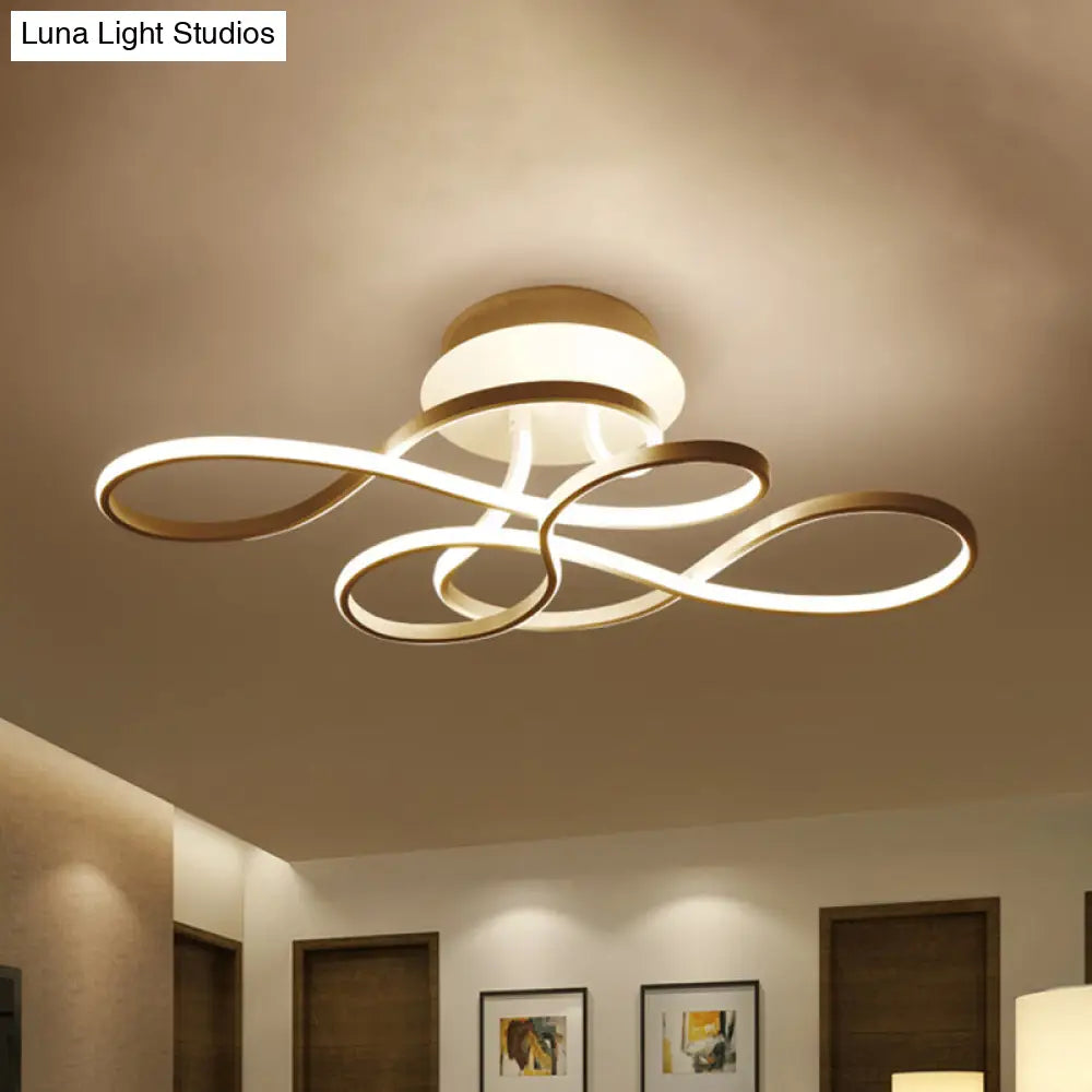 Iron Twisted Ceiling Fixture - Minimalist Black/White Led Semi Mount Lighting With Warm/White Light