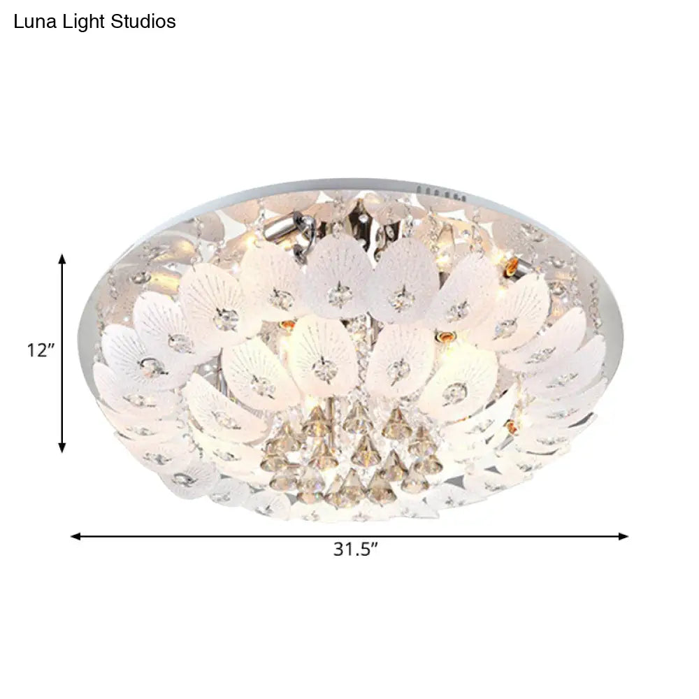 Ivory Crystal Led Bowl Flush Ceiling Light - Modern Warm Lighting Fixture 23.5’/31.5’ Wide