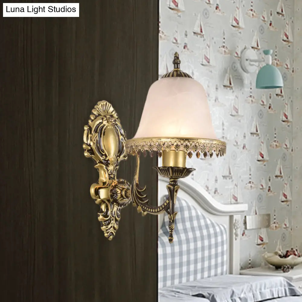 Ivory Glass Brass Bell Sconce Wall Light For Living Room