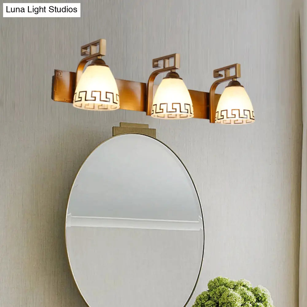 Ivory Glass Dome Vanity Sconce - Gold With Curvy Iron Arm 2/3 Lights Bathroom Wall Lamp Fixture