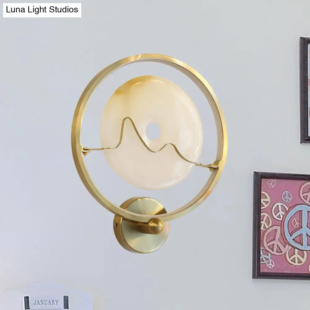 Jade Stone Led Wall Sconce With Gold Ring For Contemporary Clothing Store Lighting