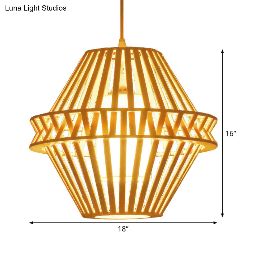 Japanese Bamboo Hanging Lamp - Conical Design 14/18 Wide Beige Ceiling Pendant Light