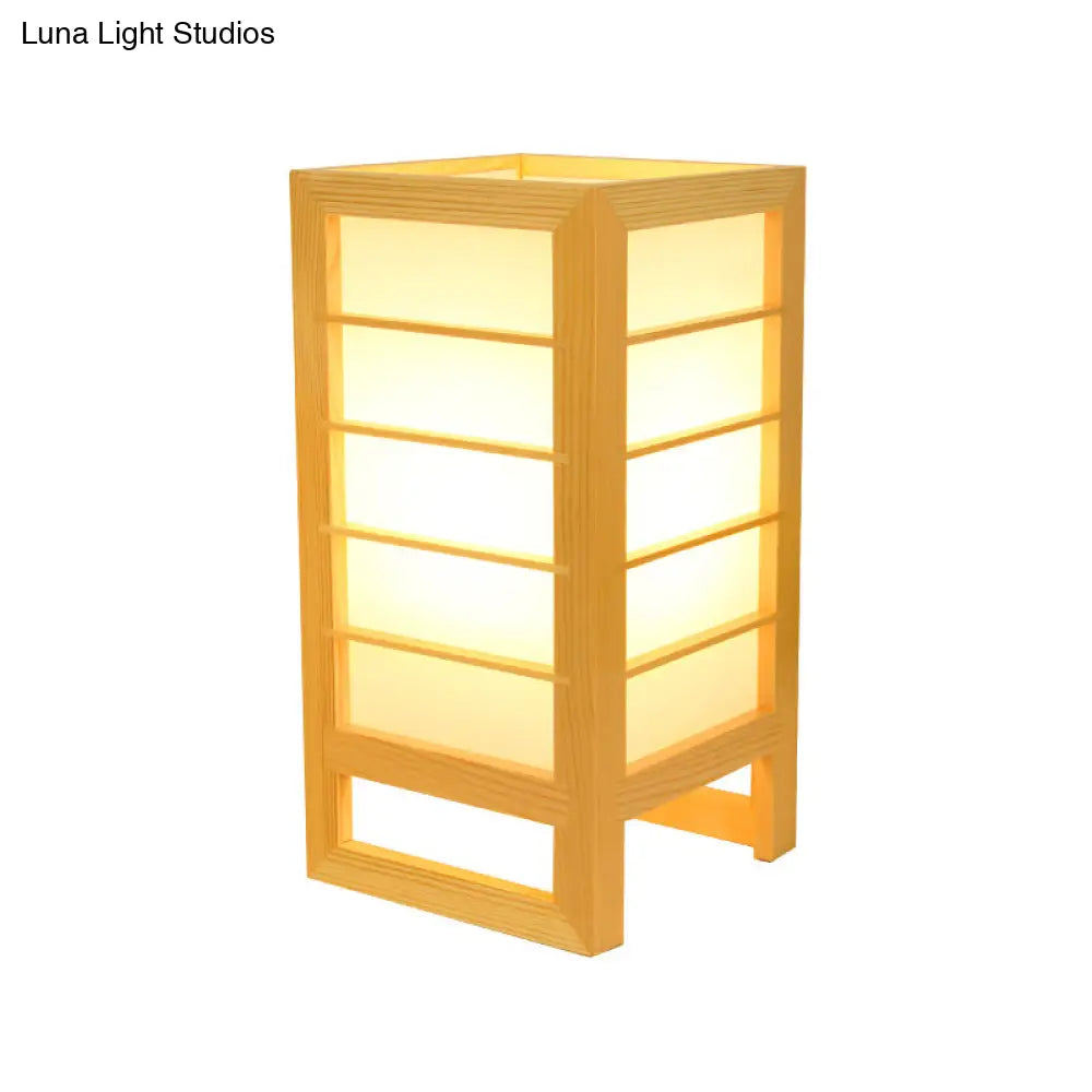 Japanese Beige Reading Lamp With Rectangular Wood Shade - Head Study Task Lighting
