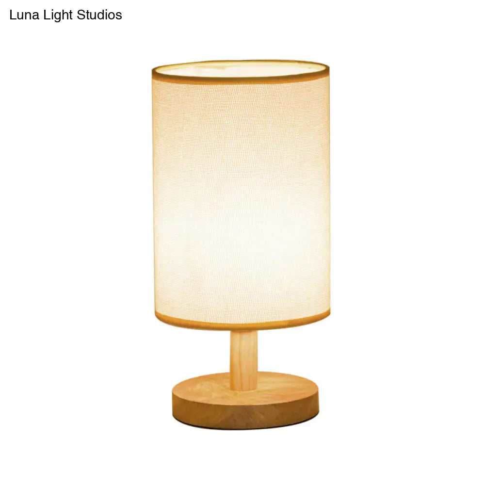Japanese Cylinder Task Lamp: Fabric Reading Light - White/Flaxen Wood Base