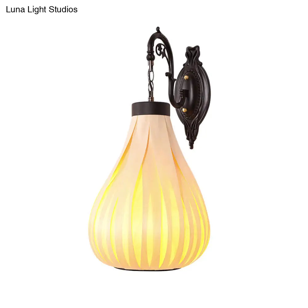 Japanese Teardrop Wall Sconce Light In Beige With Wood Shade - 1 Bulb Mounted Lighting