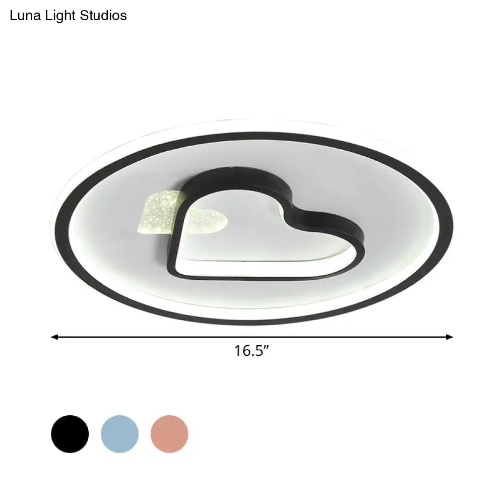 Kid Led Flush Mount Lamp: Vibrant Circle And Loving Heart Ceiling Fixture With Acrylic Shade