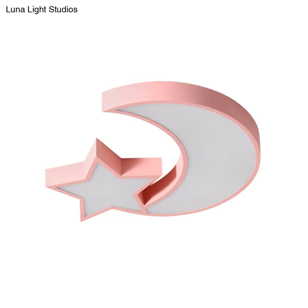 Kid’s Bedroom Led Ceiling Lamp - Metal Acrylic Flush Mount Light With Star & Moon Design