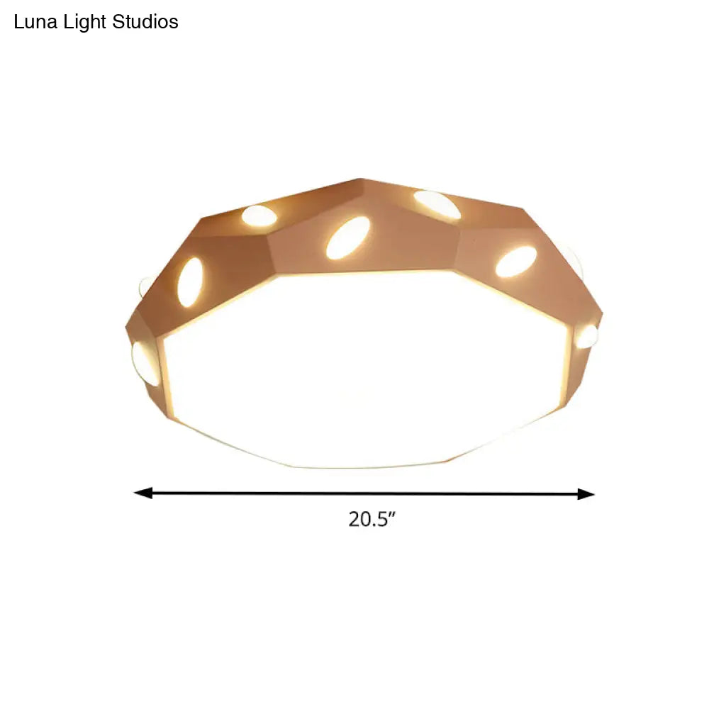 Kid’s Bedroom Octagon Shade Flush Ceiling Light With Leaf Macaron Design - Acrylic Led Lamp