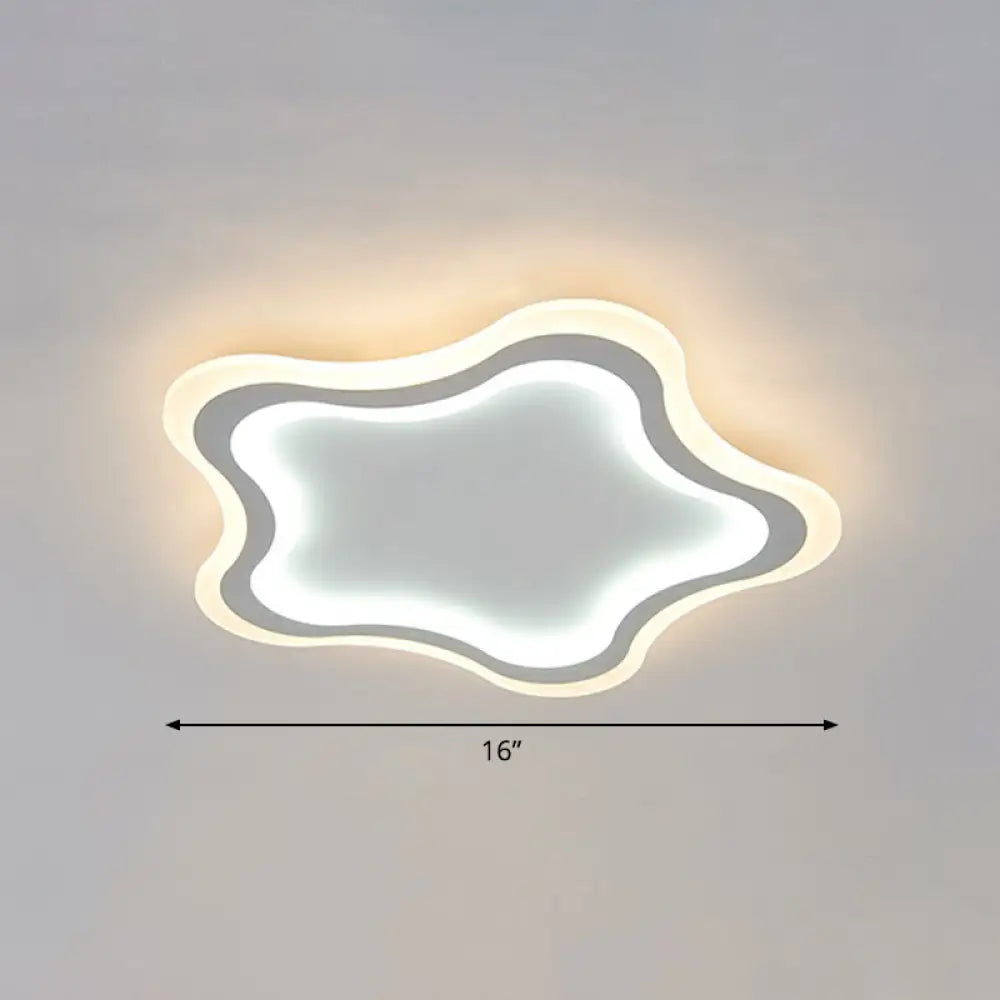 Kids’ Cartoon Acrylic Led Flushmount Ceiling Light With White Pentacle Design / 16’ Inner Outer Warm