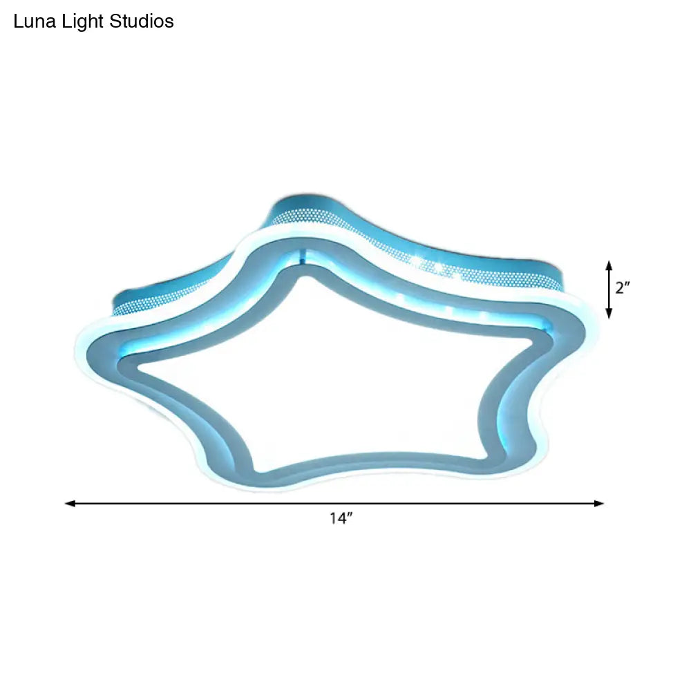 Kids Cartoon Led Flush Ceiling Light: Blue & White Acrylic Metal Lamp For Child Bedroom