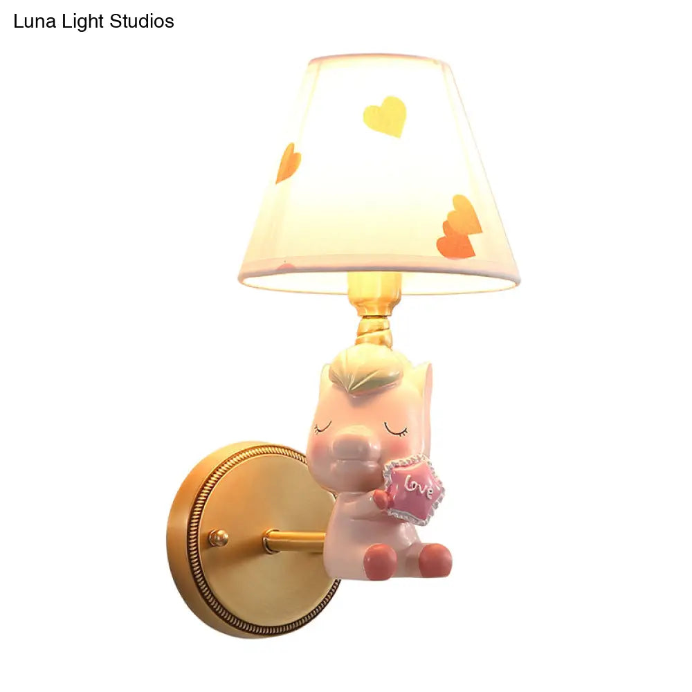 Kids Cartoon Pony Metal Wall Sconce Lighting For Bedroom - Single Head Pink/Blue