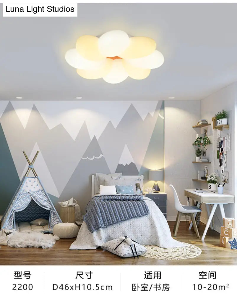 Kids Flower Flush Mount Lighting - 1 Light Plastic Ceiling Fixture For Girls Bedroom