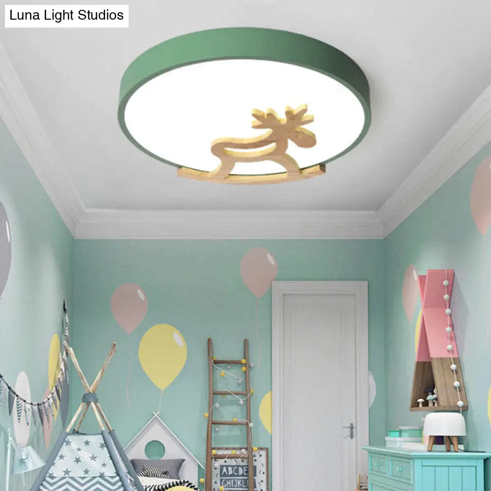 Kid’s Led Deer Flush Mount Ceiling Light In Gray/White With Acrylic And Wood Accents