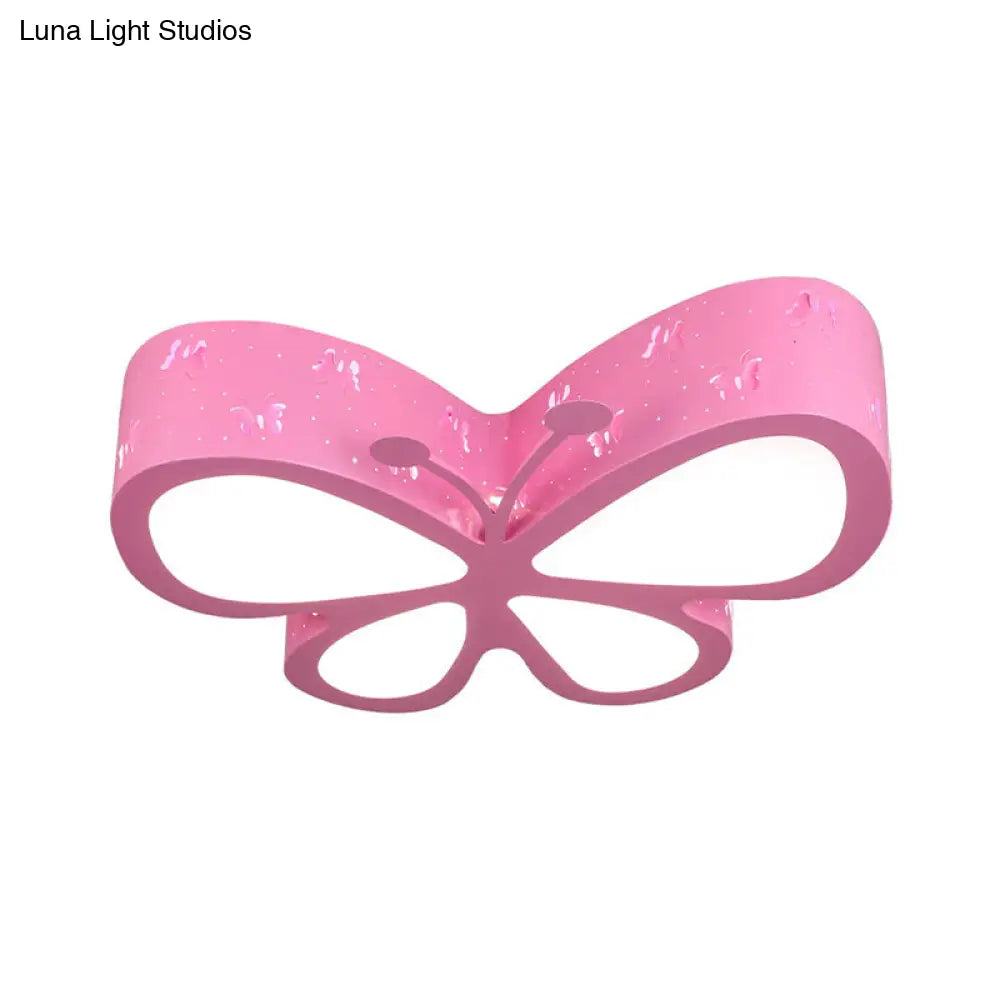 Kids Led Flushmount Ceiling Lamp - Metal Butterfly Flush Mount Lighting Fixture In Pink/White/Green