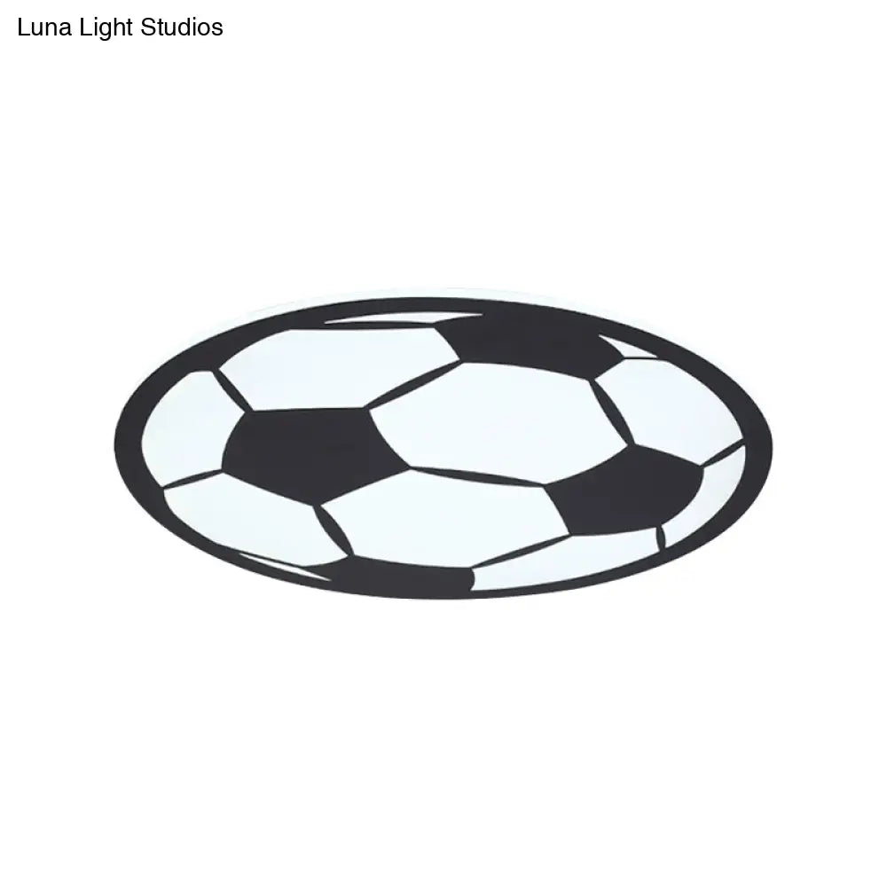 Kid’s Led Football Flush Light: Black/White Acrylic Mount For Boys Bedroom