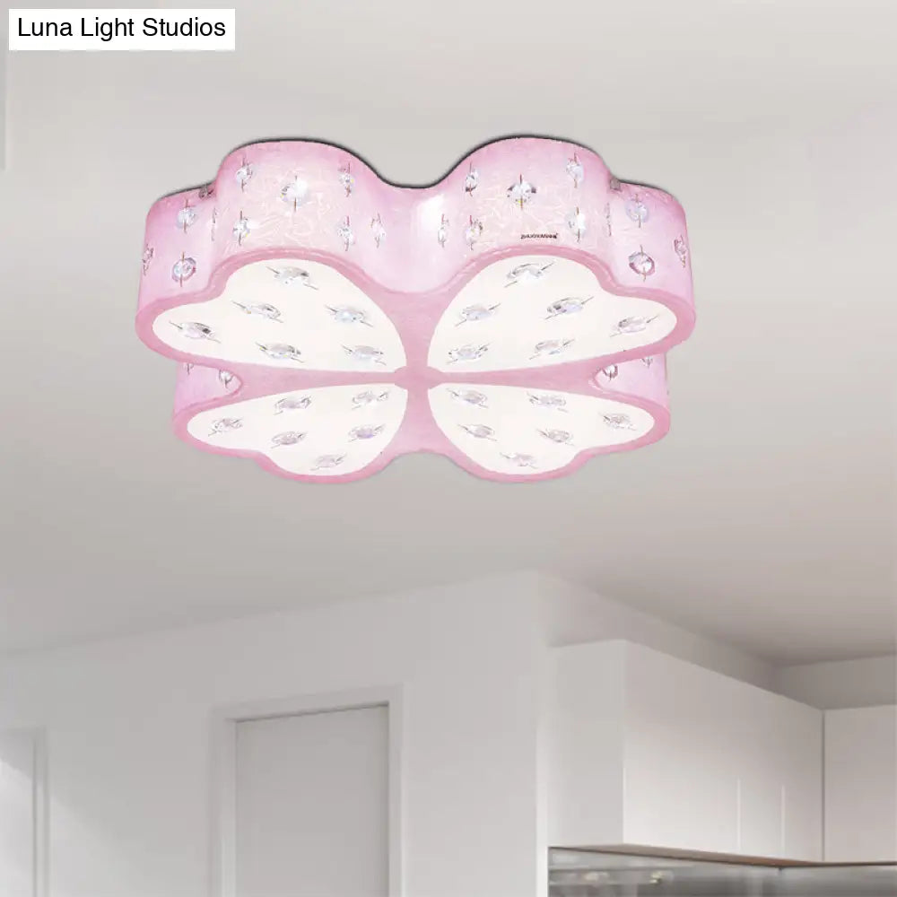 Kid’s Led Pink Flower Ceiling Light With Crystal Deco