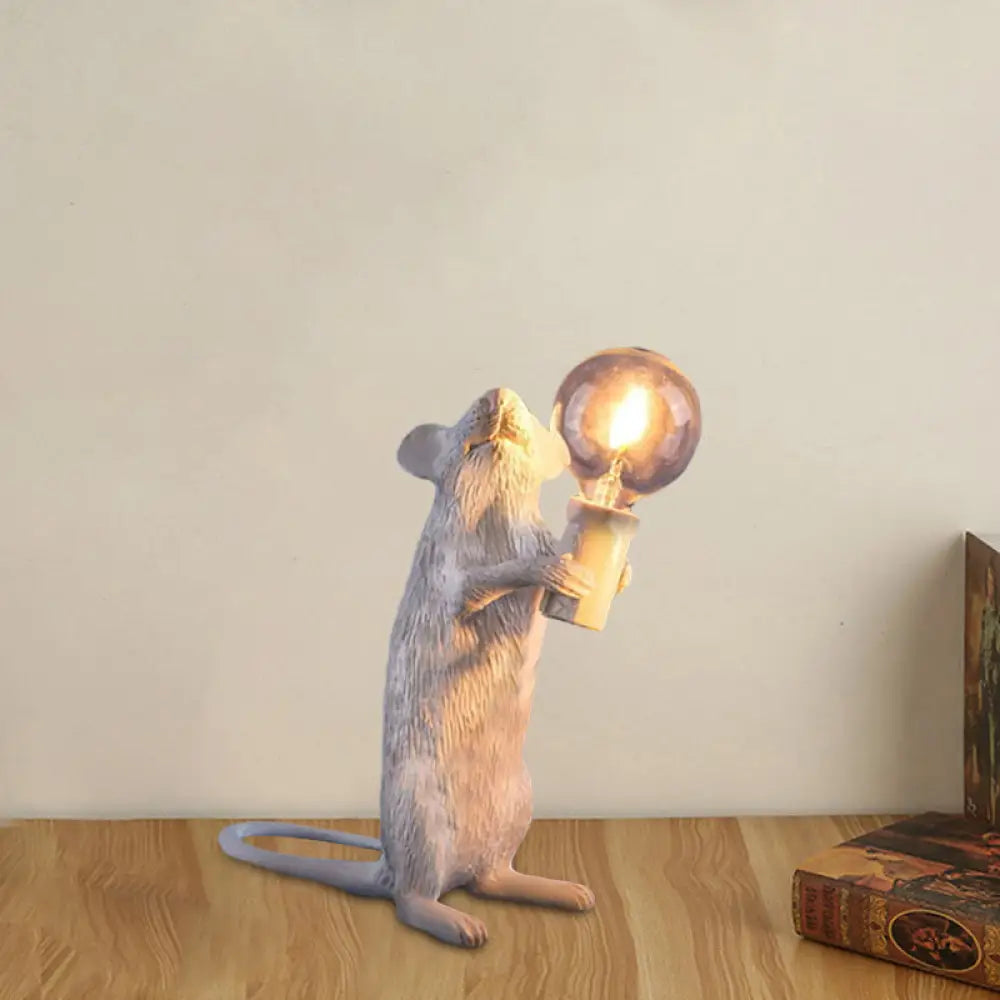 Kids Resin Mouse Night Light - Whimsical Bedside Table Lamp With 1 White Bulb / B