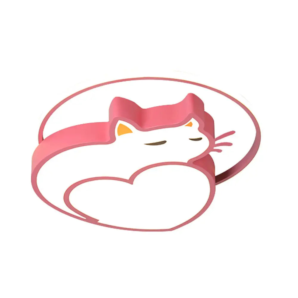 Kids Style Pink Cat-Shaped Ceiling Flushmount Light With Acrylic Led Bedroom Lighting In Warm/White