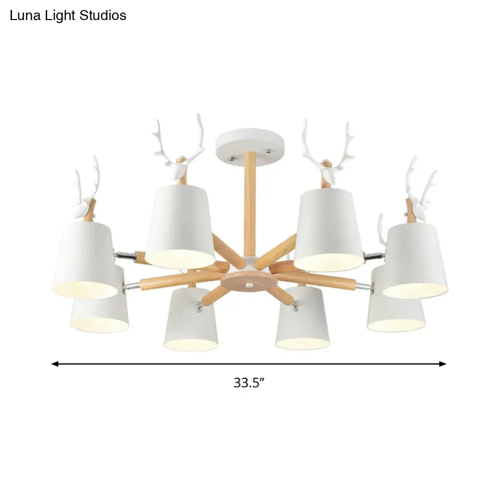 Kindergarten Animal Chandelier: Trapezoid Shade With Antlers Metal Hanging Light