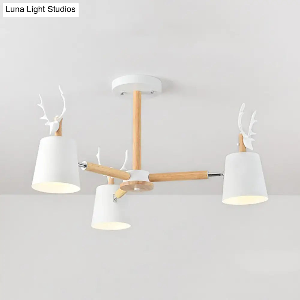 Kindergarten Animal Chandelier: Trapezoid Shade With Antlers Metal Hanging Light