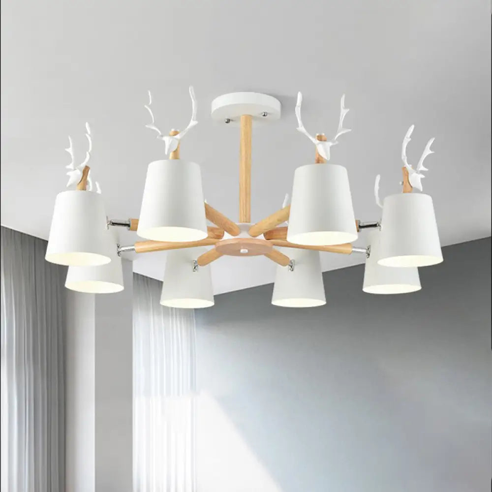 Kindergarten Animal Chandelier: Trapezoid Shade With Antlers Metal Hanging Light 8 / White