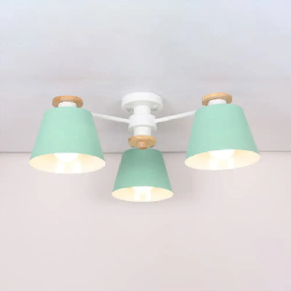 Kindergarten Foyer Chandelier: Bucket Shade Multi-Head Metal Hanging Light 3 / Green