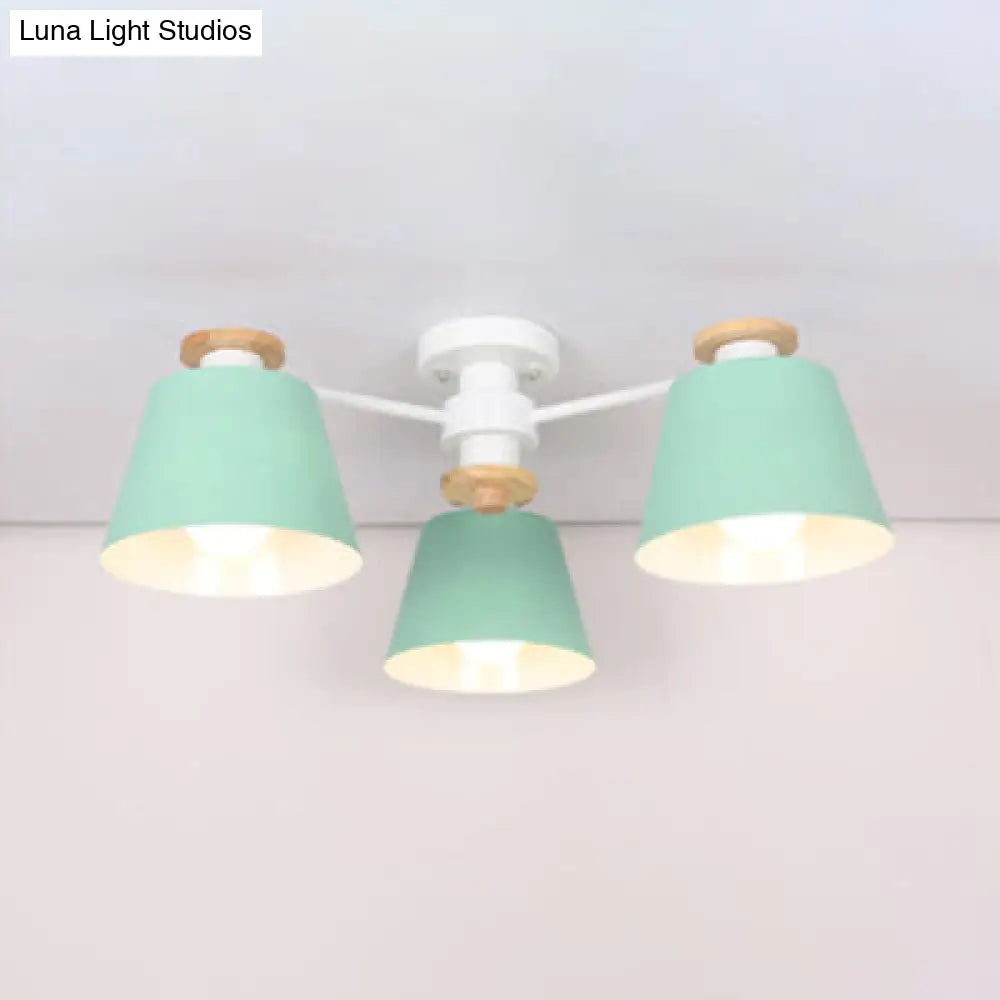 Kindergarten Foyer Chandelier: Bucket Shade Multi-Head Metal Hanging Light