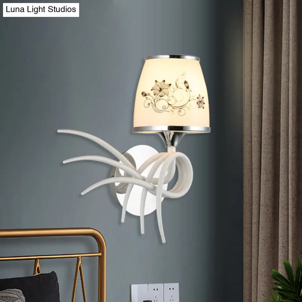 Korean Garden White Frosted Glass Wall Sconce With Whirling Head - Stylish Light Fixture