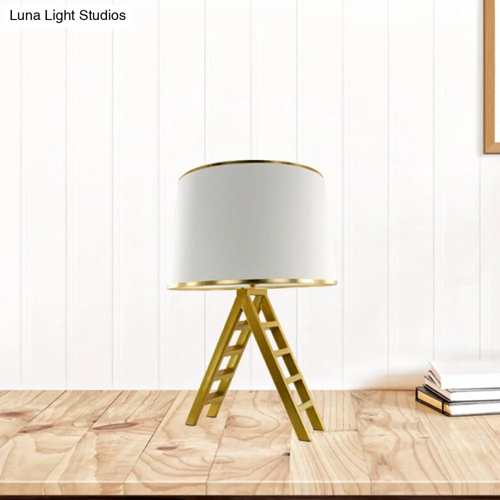 Ladder Shape Led Gold Nightstand Lamp With Modern Metal Base White/Black Fabric Shade