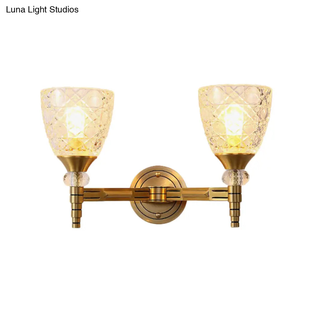 Lattice Glass Wall Lamp With Brass Finish - Loft Bedroom Mount Light