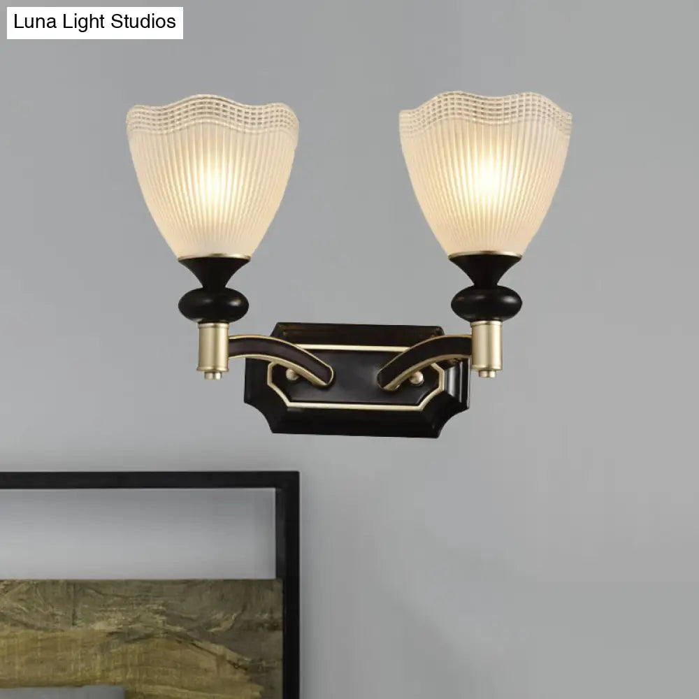 Latticed Glass Cone Up Wall Lamp - Translucent Farmhouse Style Black/Gold 1/2 Light Indoor Mount