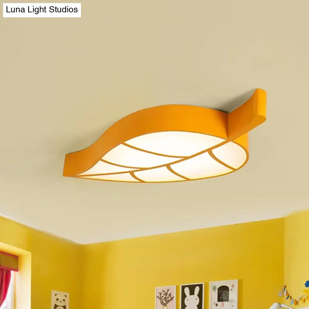 Leaf-Shaped Flush Mount Acrylic Led Ceiling Lamp For Kids’ Bedroom In Red/Yellow/Blue