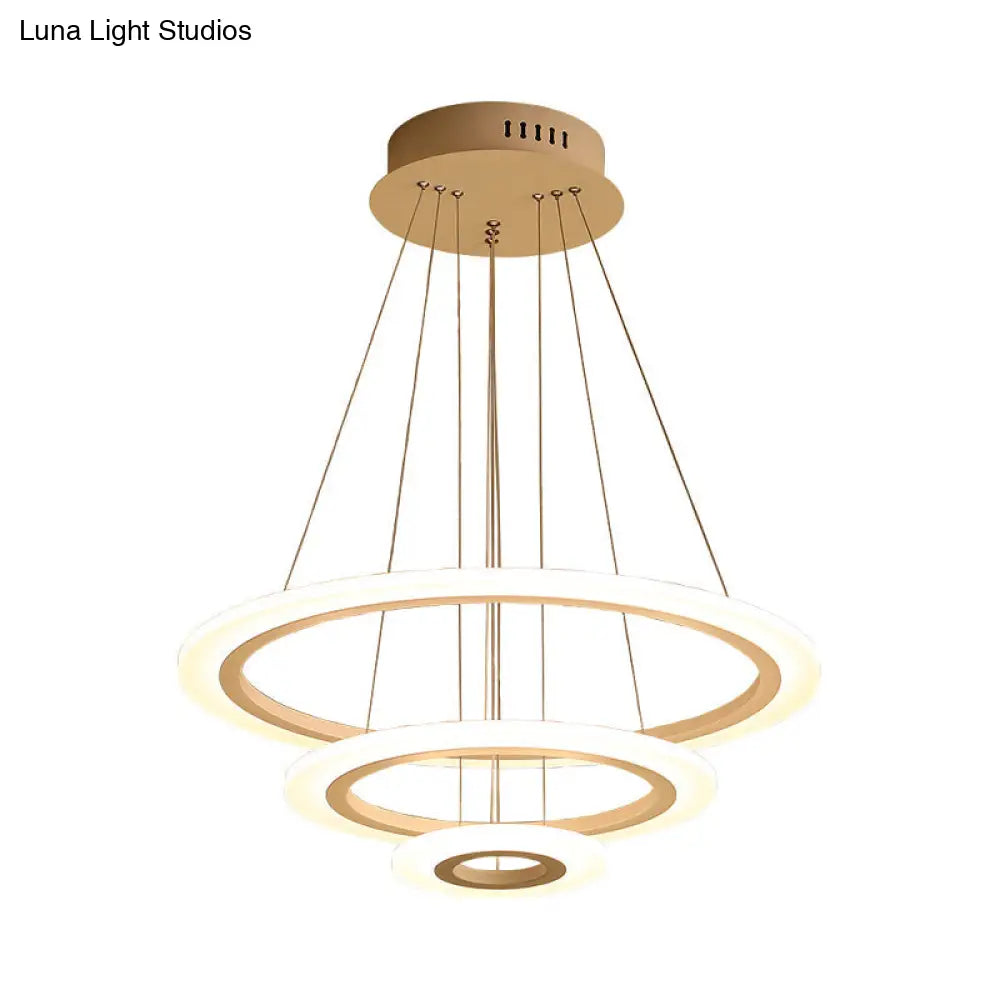 Led 2/3-Tiered Acrylic Chandelier - Modern Coffee Hoop Pendant Light Kit Small/Large Size