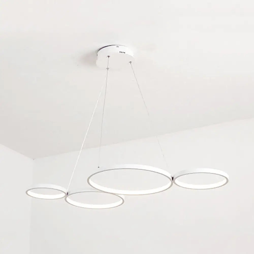 Led Acrylic Ceiling Chandelier With 4 Rings - Black/White Drop Pendant For Table Warm/White/Natural