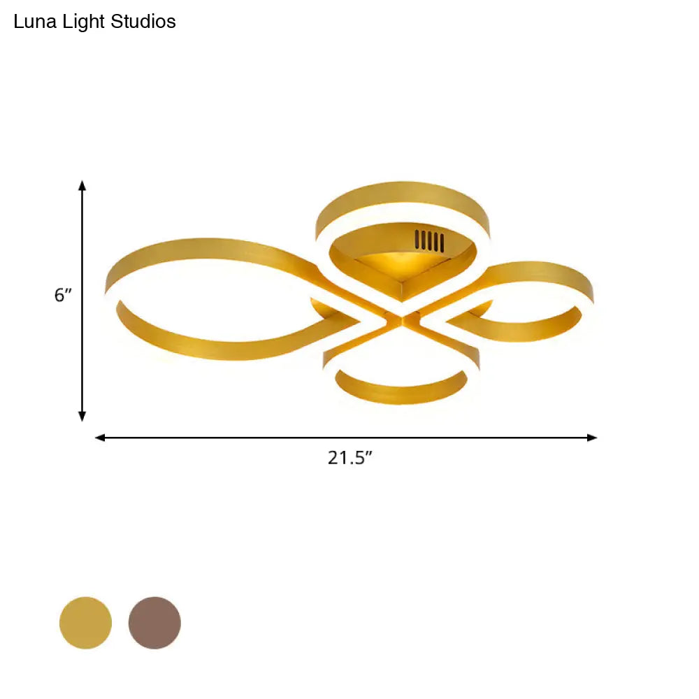 Led Acrylic Flush Mount Lighting Fixture In Warm/White Light Gold/Coffee Flower Design