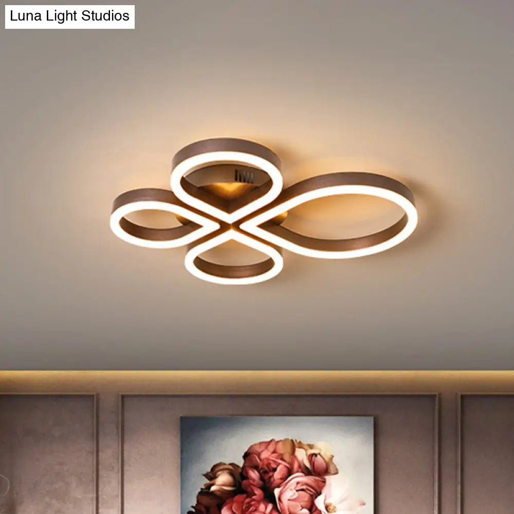 Led Acrylic Flush Mount Lighting Fixture In Warm/White Light Gold/Coffee Flower Design