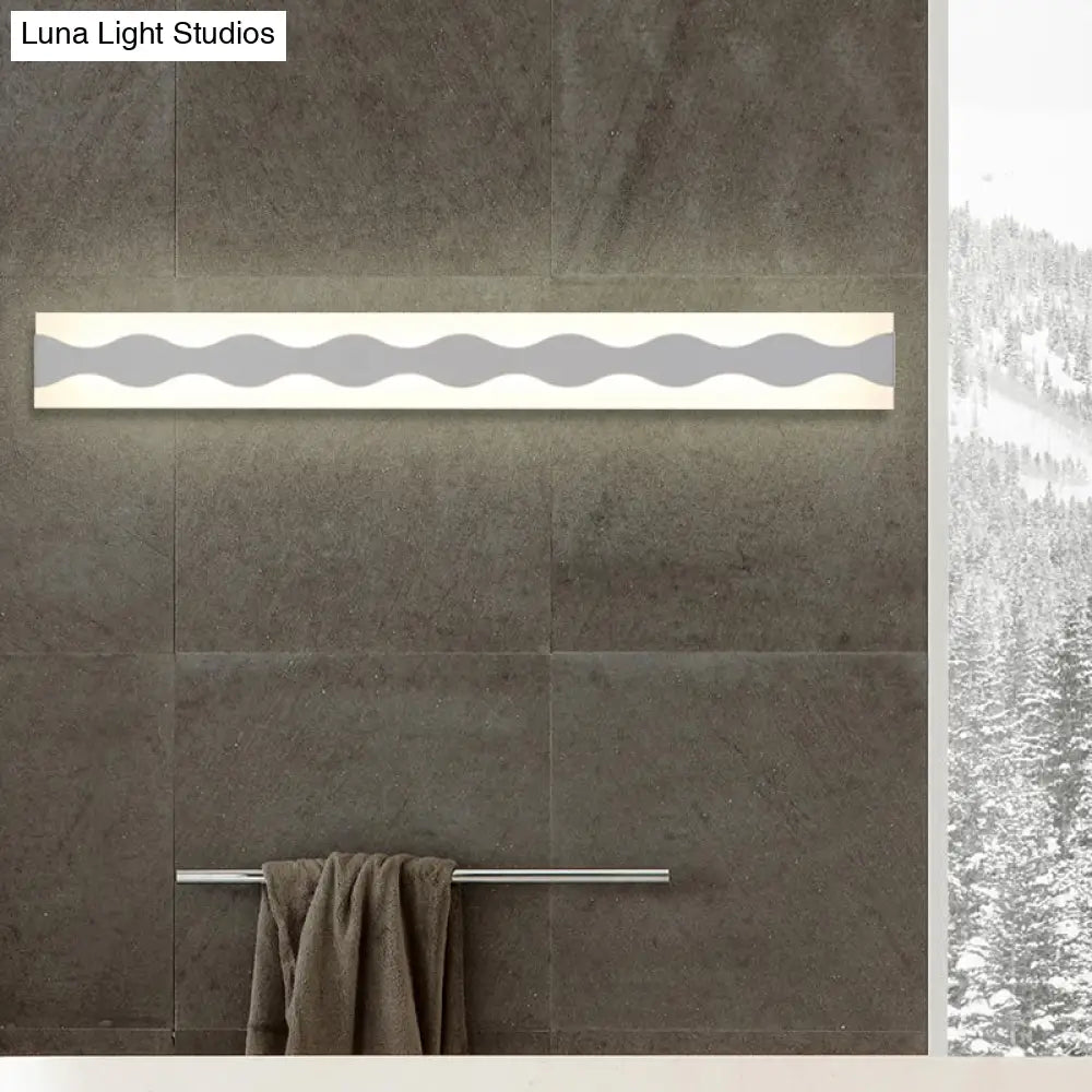 Led Bathroom Vanity Light With Wave Acrylic Shade: 16/19.5 Wide White Wall Sconce In Warm/White