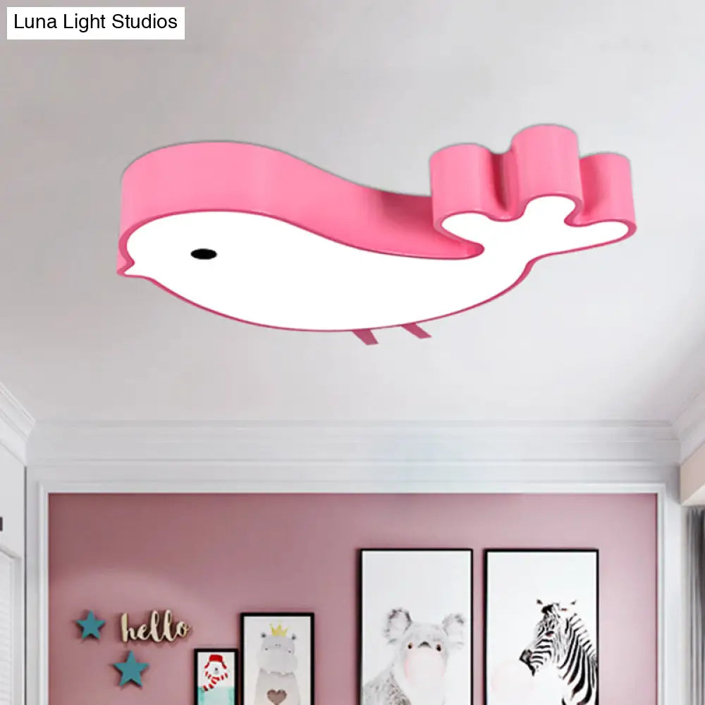 Led Bird - Like Flush Light Fixture With Acrylic Shade - Cartoon Style Blue/Pink/Yellow Finish