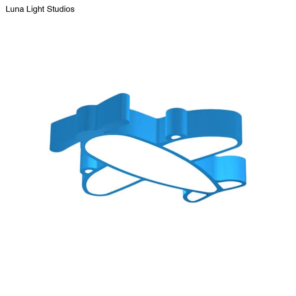 Led Cartoon Plane Flush Mount Ceiling Light With Acrylic Shade - Red Pink And Blue