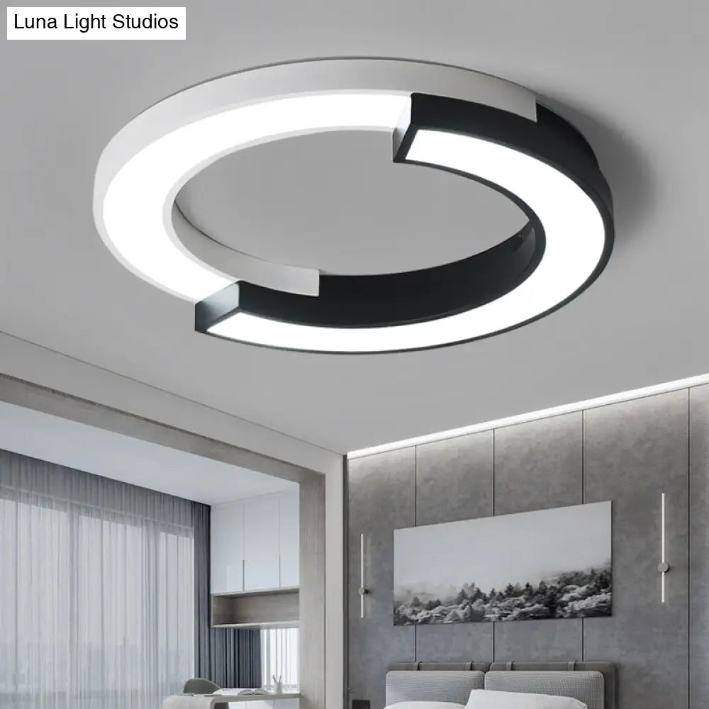 Led Circle Flush Light Nordic Metal Ceiling Fixture For Bedroom - Black & White