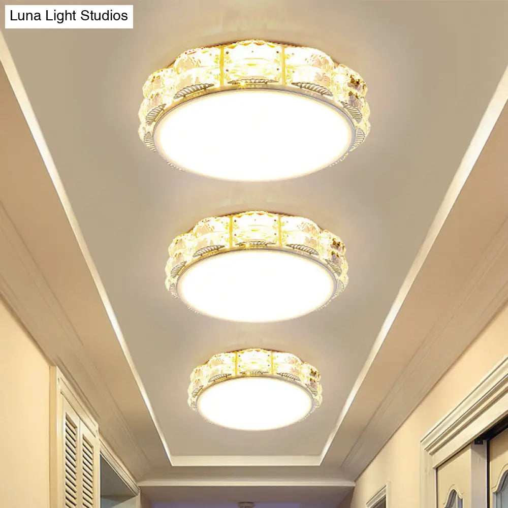 Led Crystal Ceiling Lamp: Simple Scalloped Design Integrated Flush Light Fixture (Black/White)