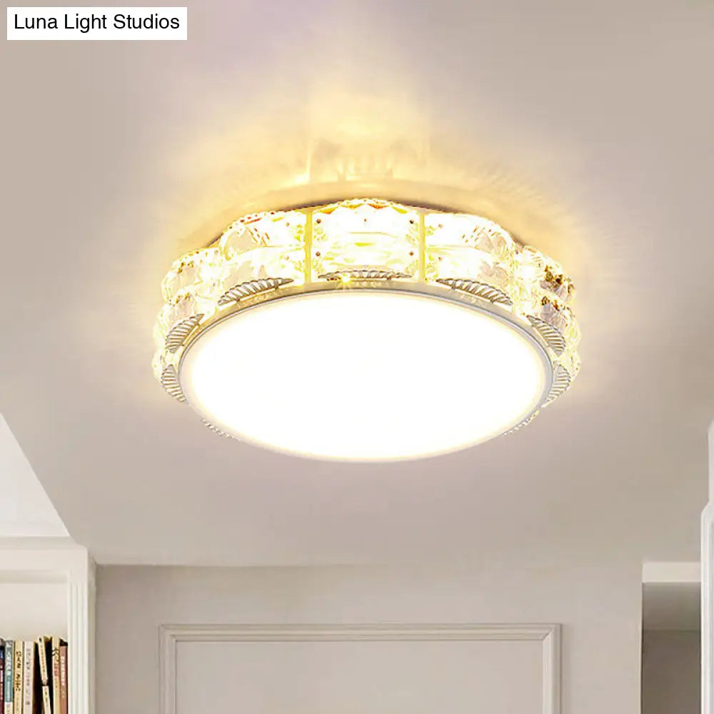 Led Crystal Ceiling Lamp: Simple Scalloped Design Integrated Flush Light Fixture (Black/White)