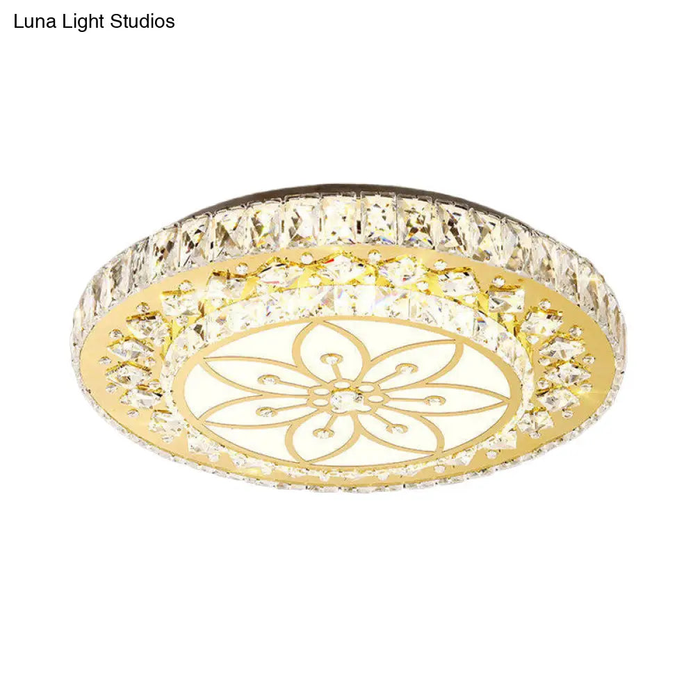 Led Crystal Flower Ceiling Light In Modern 2 - Layered Round Flush Mount Design - Nickel
