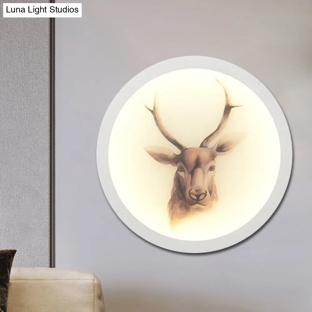Led Elk Deer Acrylic Wall Mounted Light - Contemporary Style White Circular Design