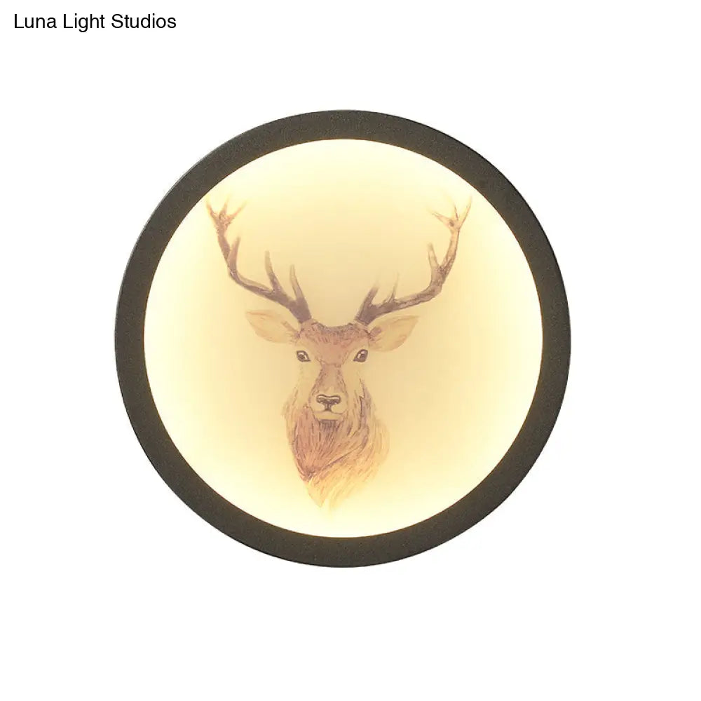 Led Elk Deer Acrylic Wall Mounted Light - Contemporary Style White Circular Design