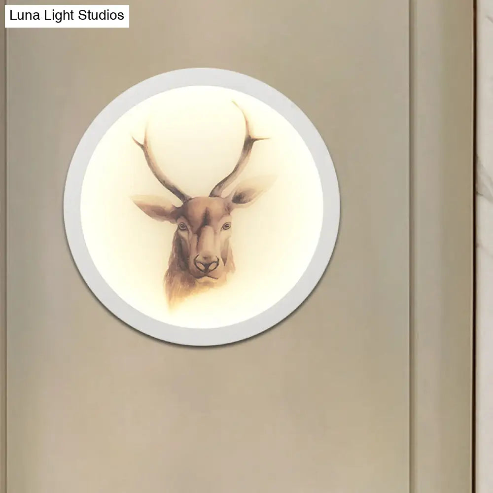 Led Elk Deer Acrylic Wall Mounted Light - Contemporary Style White Circular Design