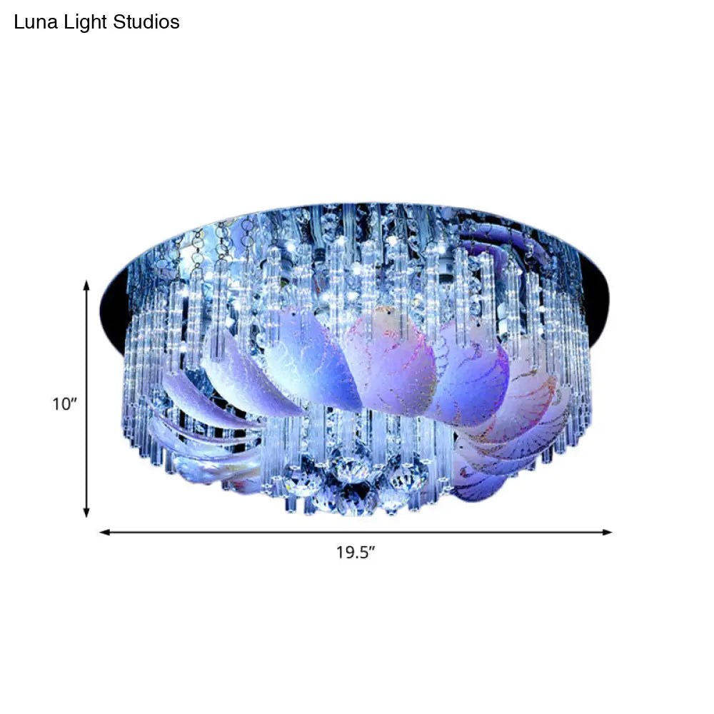 Led Flushmount Clear Crystal Circle Light Fixture - Modern 19.5’/23.5’/31.5’ W With Leaf