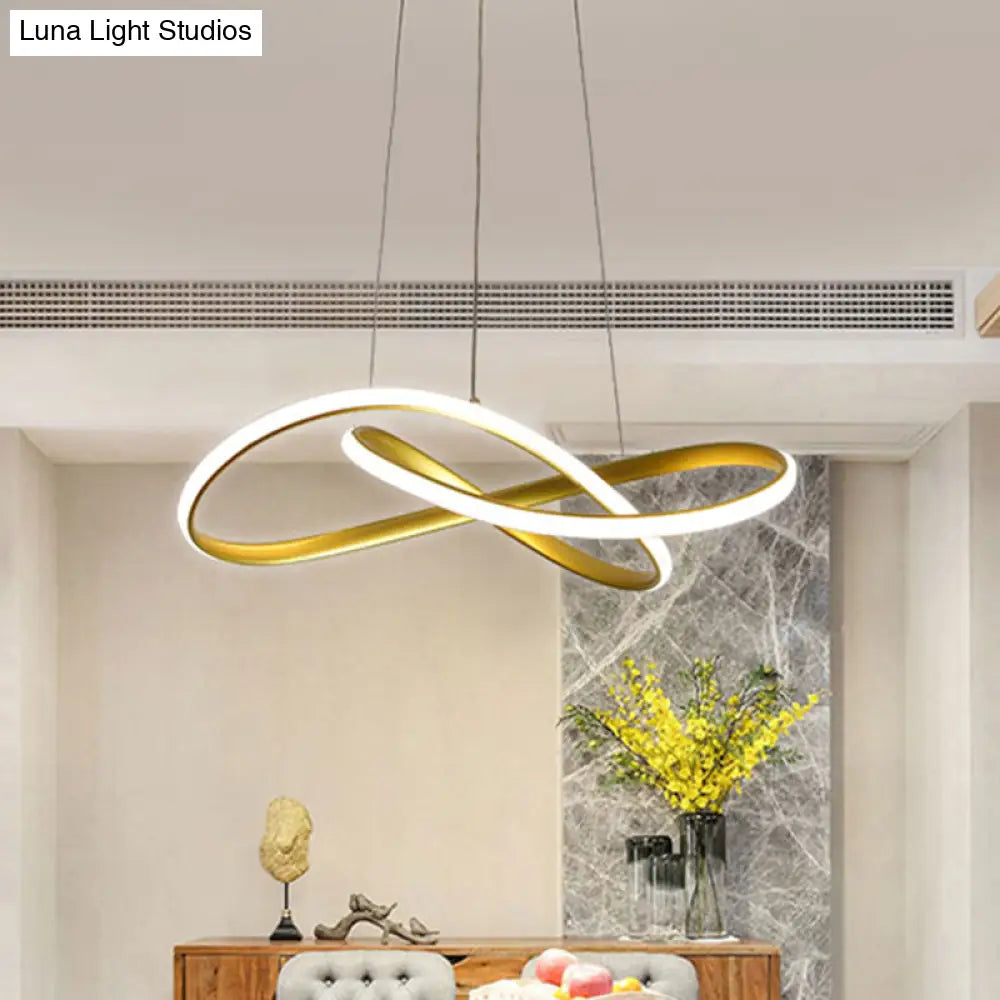 Led Line Chandelier - Modern Minimalist Style White Acrylic Shade Irregular Curved Dining Room