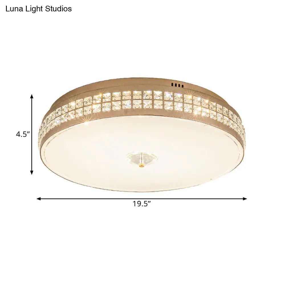Led Round Ceiling Lamp Modern Champagne Finish With Clear Rhombic/Square - Cut Crystals