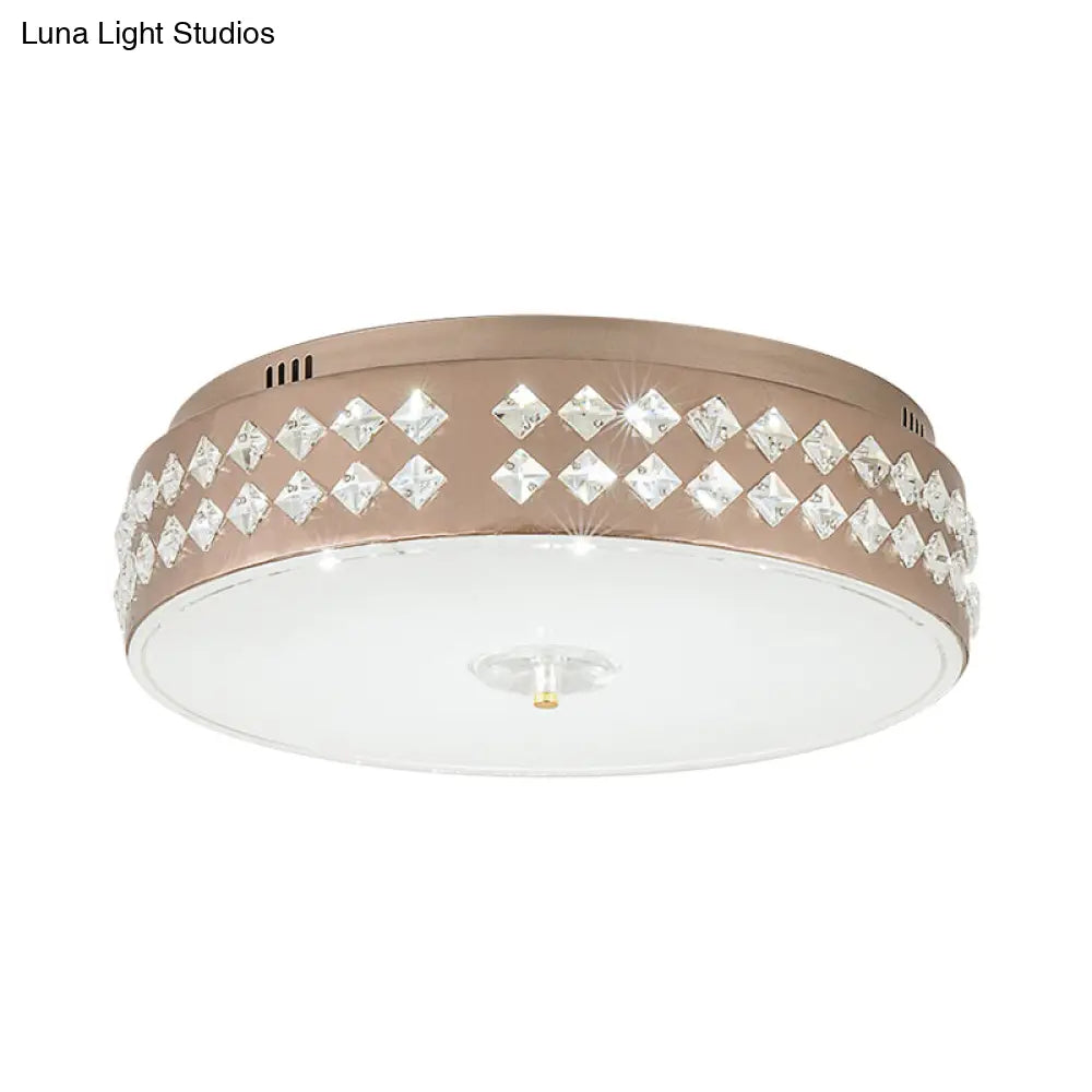 Led Round Ceiling Lamp Modern Champagne Finish With Clear Rhombic/Square - Cut Crystals